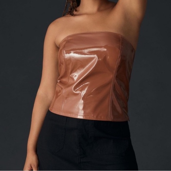NWT ANTHROPOLOGIE PATENT FAUX-LEATHER BANDEAU TOP 3X - Picture 3 of 7
